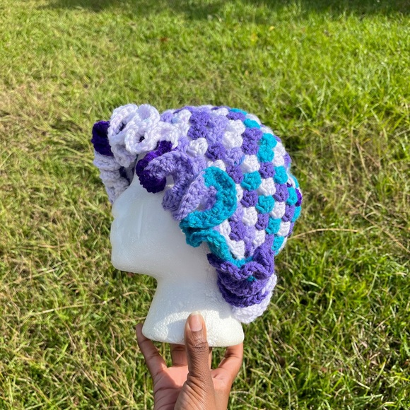 Handmade Multi-Colored Crochet Ruffle Hat - Picture 3 of 4